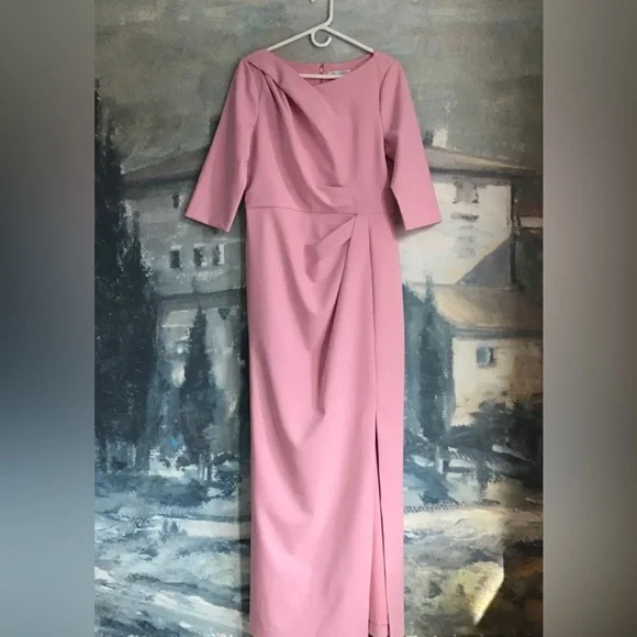 Kay Unger Long Sleeves Margerite Pleated Column Gown Size 12 - Picture 3 of 15